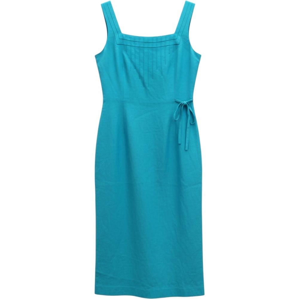Adrianna Papell Sheath Dress Womens 12 Turquoise Linen Blend Pleated Maxi